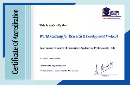 Accreditation from Cambridge Academy of Professionals - UK